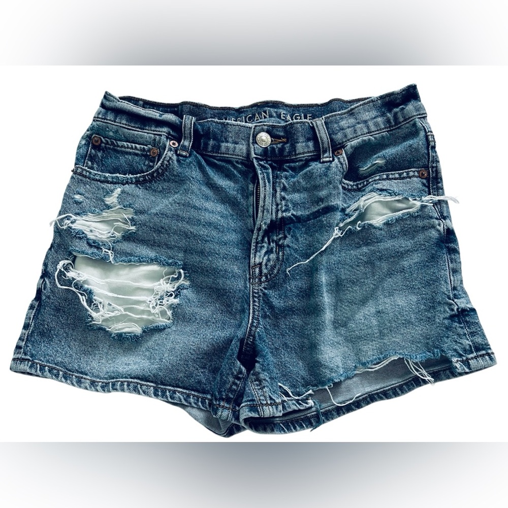 American Eagle  Jean Shorts 3” Women’s Size 4 Blue Distressed Mid Rise Denim